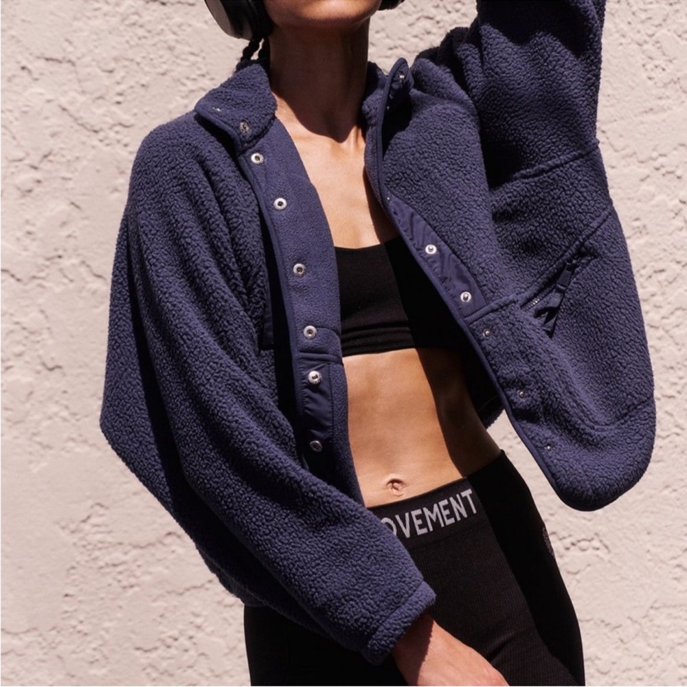 NEW Free People Movement Hit the Slopes Fleece Jacket Midnight Navy NWT - XS